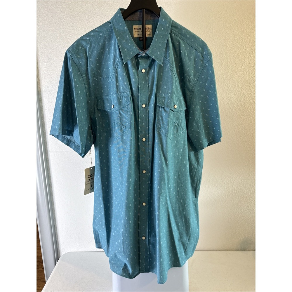 Cody James Shirt Men's‎ Short Sleeve Pearl Snap Polka Dot Blue Size 2XL New